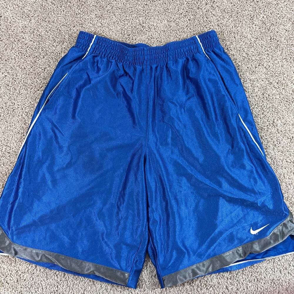 Vintage Nike Mesh Basketball Shorts Blue Swoosh Athletic Mens XL EUC